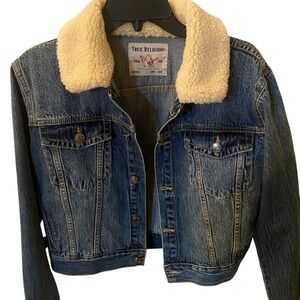 True Religion Blue Jean Jacket with Cream Collar